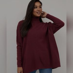 New York & Company Burgundy Batwing Sleeve Turtleneck Tunic Sweater Size XL